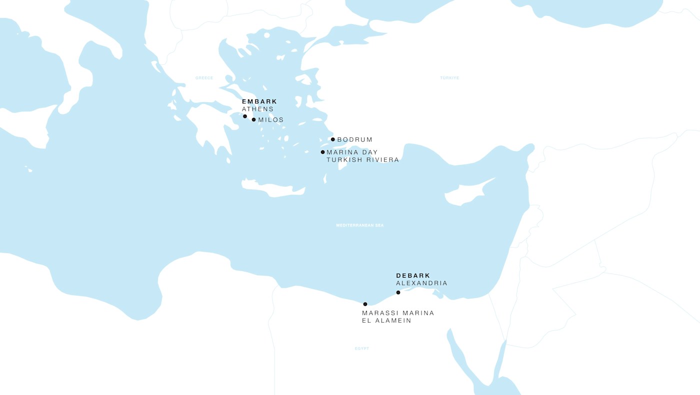 Four Seasons II Athens to Alexandria itinerary map, April 30 to May 7, 2028, Voyage FS-II-280430-07