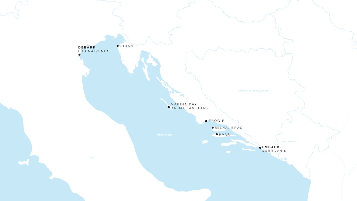 Four Seasons II Dubrovnik to Fusina (Venice) itinerary map, June 11 to June 18, 2028, Voyage FS-II-280611-07