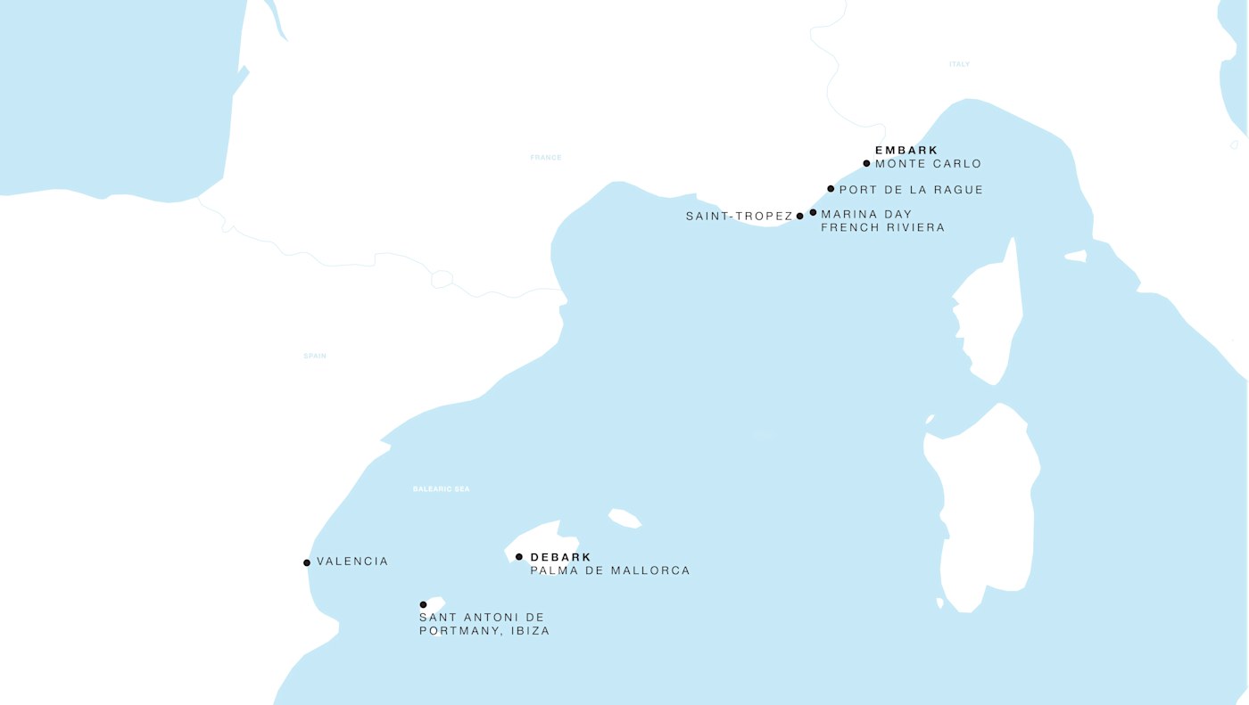 Four Seasons II Voyage FS-II-280716-07 | 7 days - Monaco to Spain: Rivieras & Catalan Shores itinerary map
