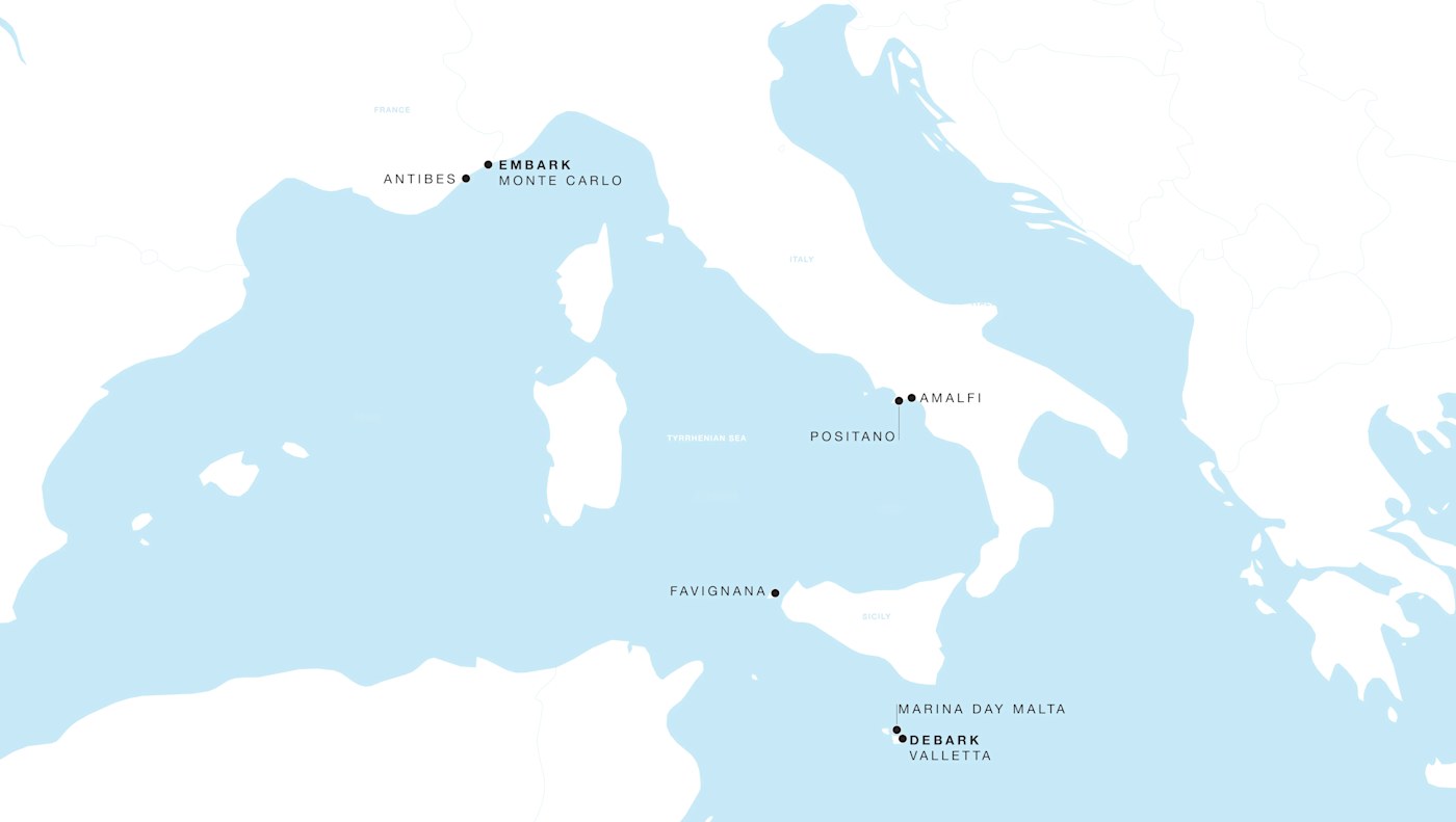 Four Seasons II Voyage FS-II-281020-07 | 7 days - Monaco to Malta: Mediterranean & Italian Shores itinerary map