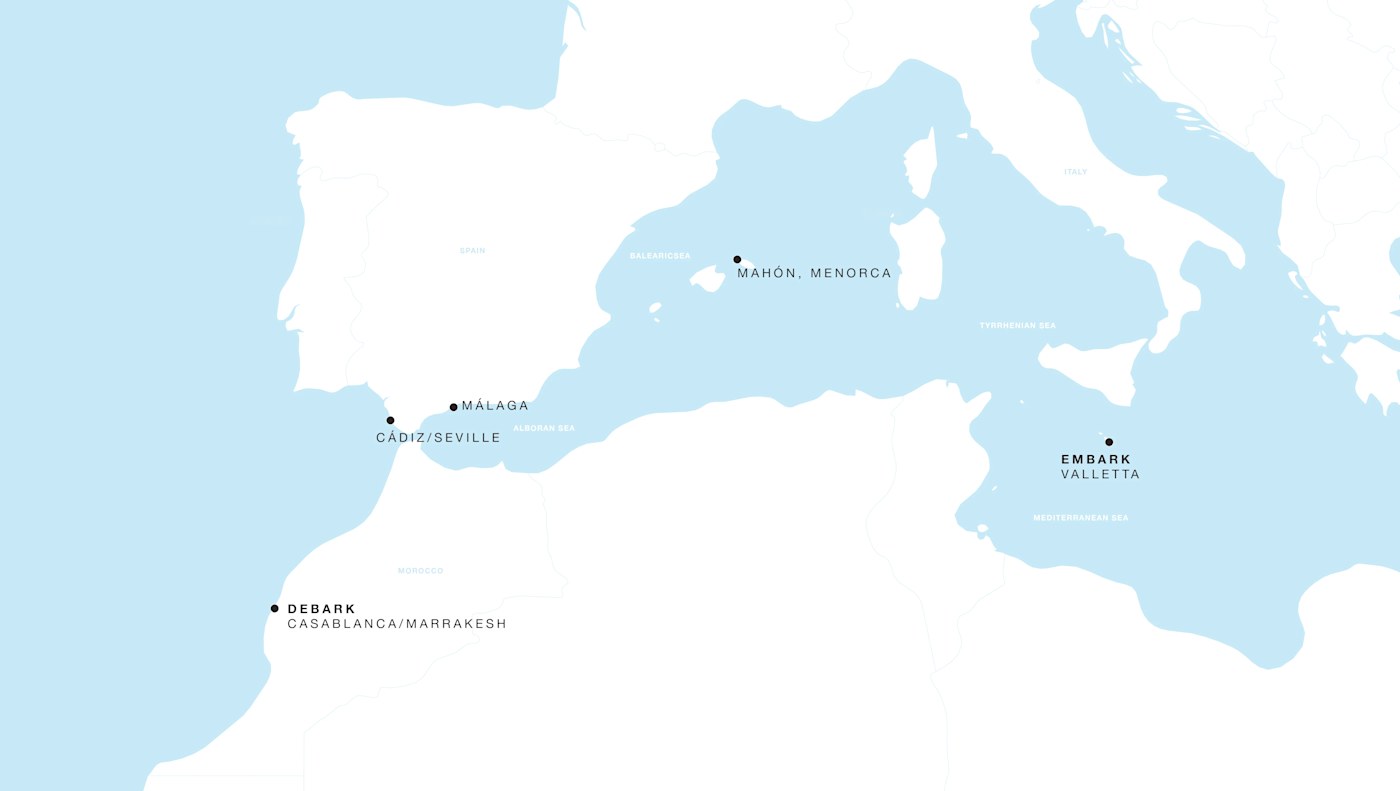 Four Seasons II Voyage FS-II-281027-08 | 8 days - Malta to Morocco: Iberian Coastlines & Beyond itinerary map