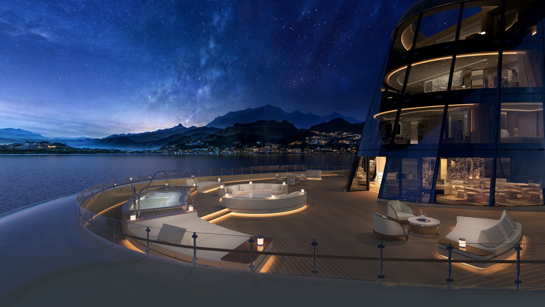 Four Seasons One Funnel Suite private terrace and splash pool at night