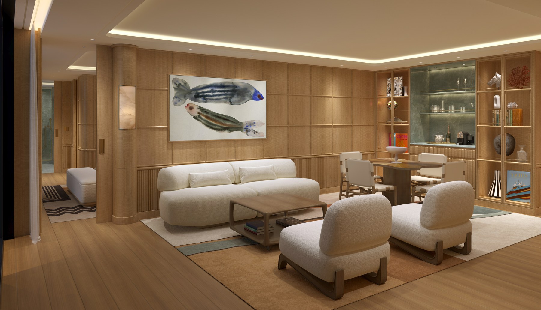 Four Seasons One Grand Ocean Mid Suite living room with panoramic ocean views