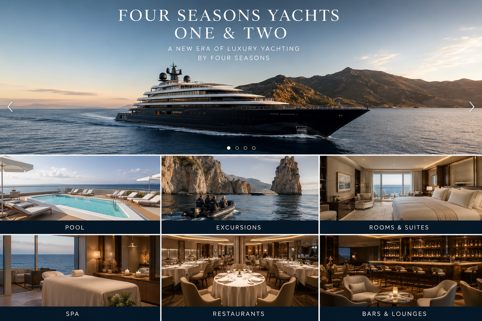 Four Seasons Yachts One and Two luxury yacht, pool, excursions, suites, spa, restaurants, and lounges