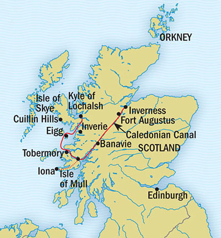 Around the World Private Jet Lindblad Expeditions Cruises Lord of the Glens Map Detail Inverness, United Kingdom to Inverness, United Kingdom August 1-8 2022 - 8 Days