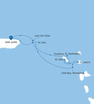 Silversea Cruises Silver Shadow Map 2027 San Juan to San Juan