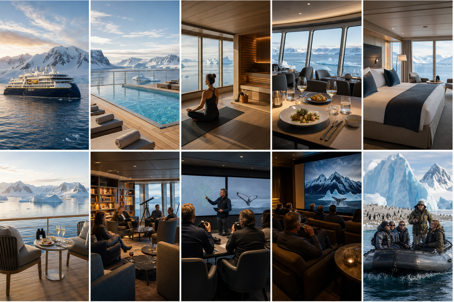 Ten-panel National Geographic-Lindblad luxury expedition inspiration collection
