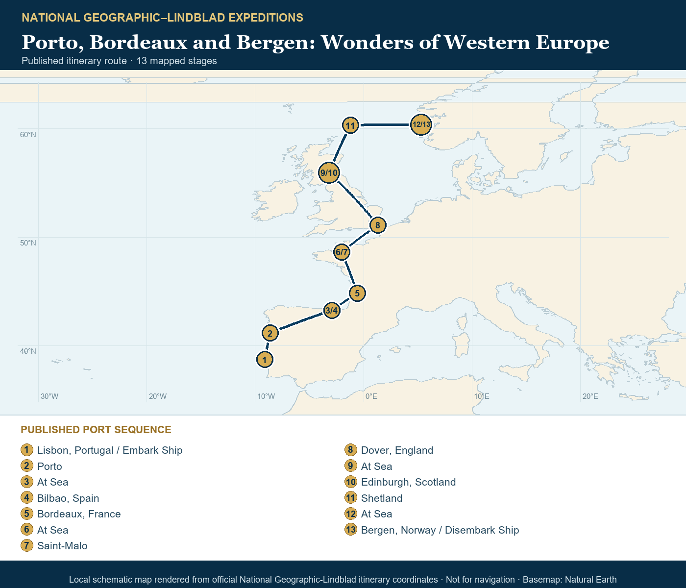 National Geographic Endurance March 26-April 10 2027 schematic itinerary route map based on the official National Geographic-Lindblad coordinates