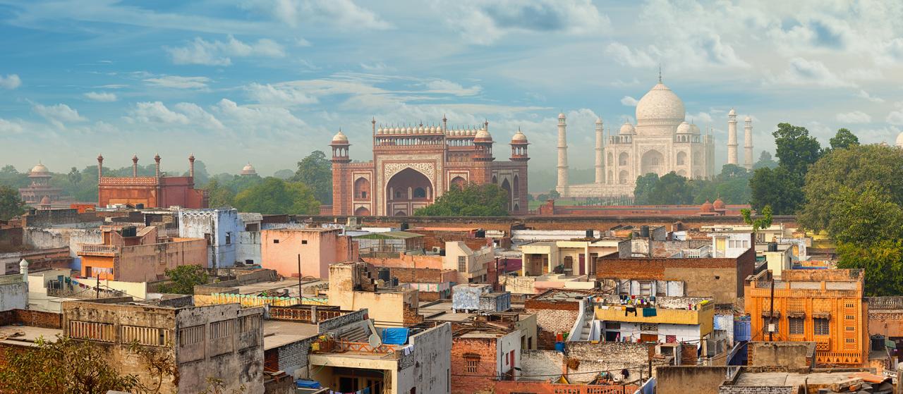 Taj Mahal and the city of Agra, India