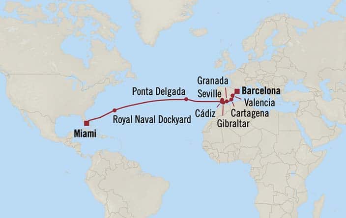  Itinerary Map for Oceania Cruises Allura Voyage ID ALU270331