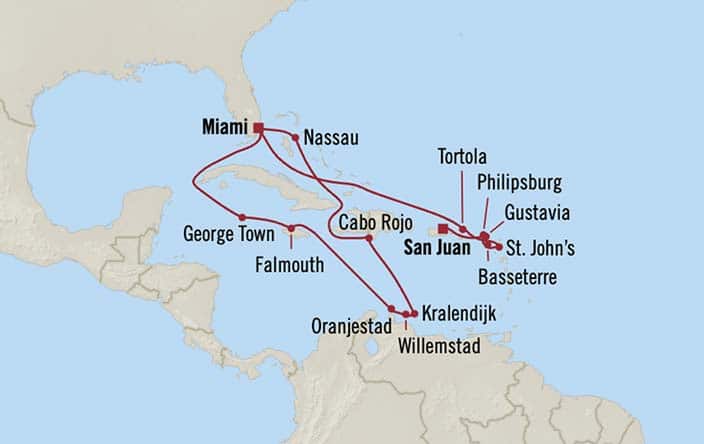 Itinerary Map for Oceania Cruises Allura Voyage ID ALU270219A