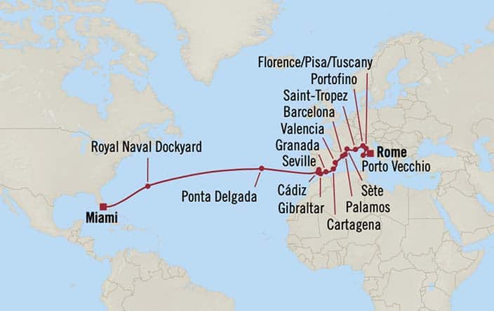  Itinerary Map for Oceania Cruises Allura Voyage ID ALU270331A