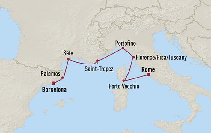 Itinerary Map for Oceania Cruises Allura Voyage ID ALU270416