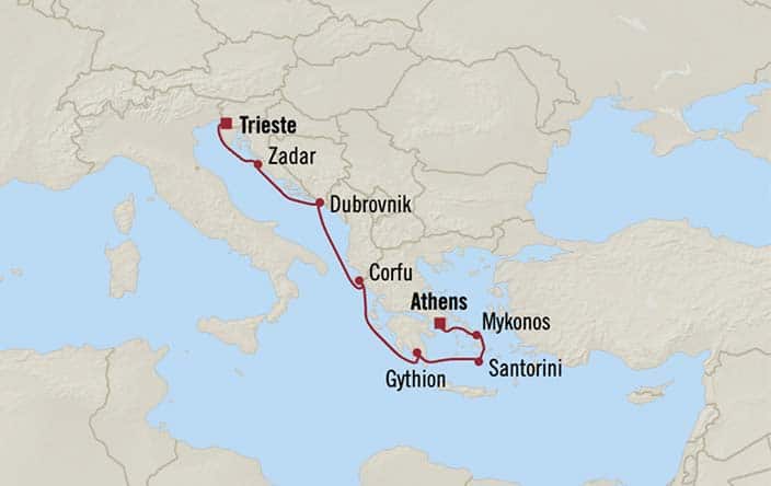 Itinerary Map for Oceania Cruises Allura Voyage ID ALU270430