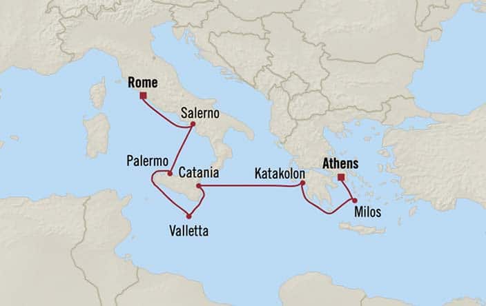 Itinerary Map for Oceania Cruises Allura Voyage ID AU270507