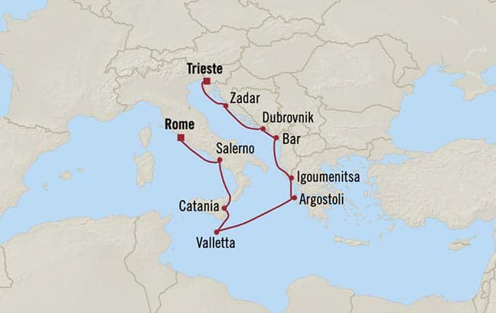 Itinerary Map for Oceania Cruises Allura Voyage ID ALU270514