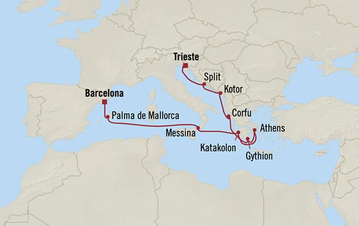 Itinerary Map for Oceania Cruises Allura Voyage ID ALU270523