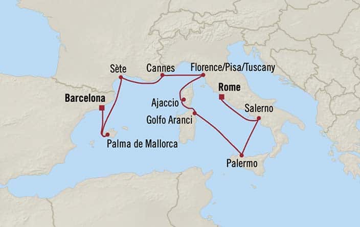 Itinerary Map for Oceania Cruises Allura Voyage ID ALU270602