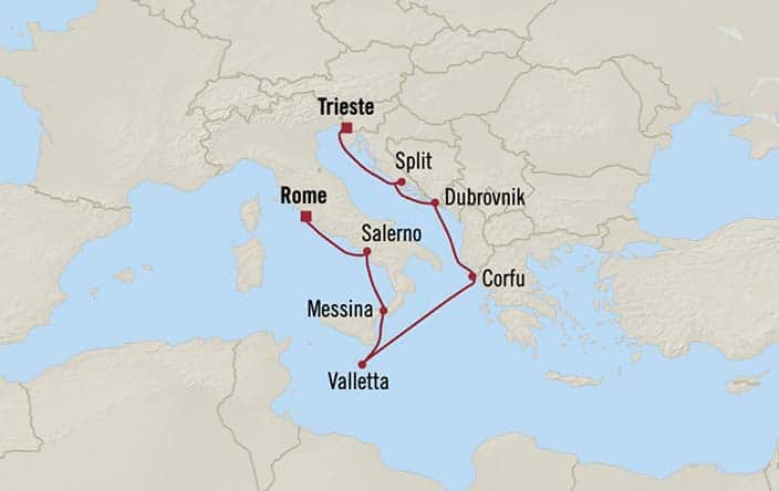 Itinerary Map for Oceania Cruises Allura Voyage ID ALU270611