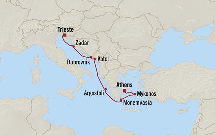 Itinerary Map for Oceania Cruises Allura Voyage ID ALU270618