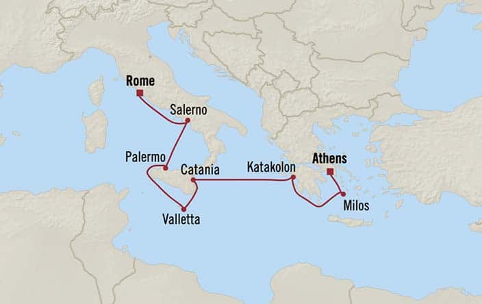 Itinerary Map for Oceania Cruises Allura Voyage ID ALU270625