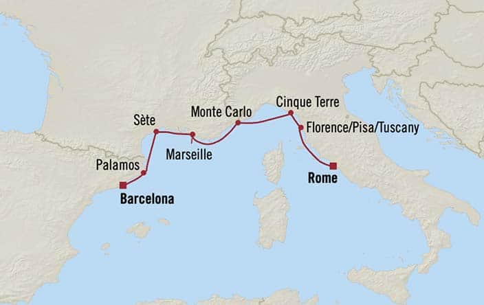 Itinerary Map for Oceania Cruises Allura Voyage ID ALU270702