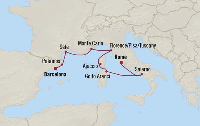 Itinerary Map for Oceania Cruises Allura Voyage ID ALU270709