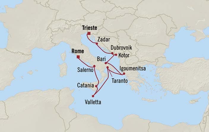 Itinerary Map for Oceania Cruises Allura Voyage ID ALU270717