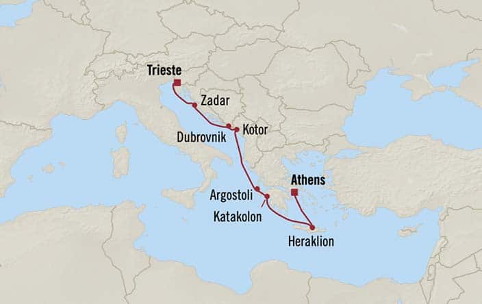 Itinerary Map for Oceania Cruises Allura Voyage ID ALU270820