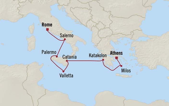 Itinerary Map for Oceania Cruises Allura Voyage ID ALU270827