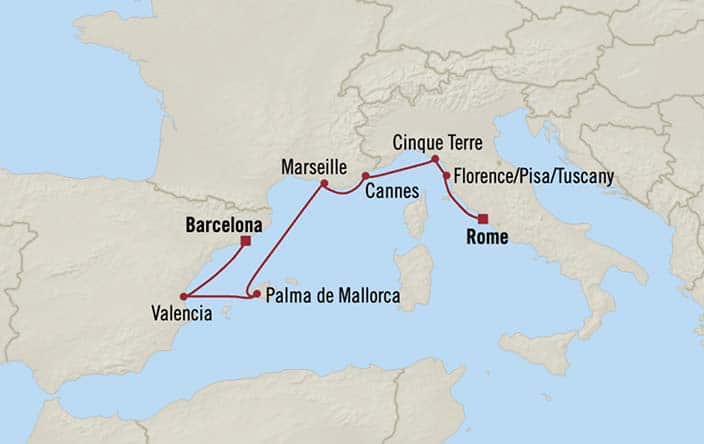Itinerary Map for Oceania Cruises Allura Voyage ID ALU271022
