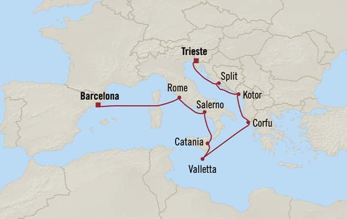 Itinerary Map for Oceania Cruises Allura Voyage ID ALU271029