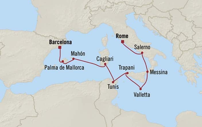 Itinerary Map for Oceania Cruises Allura Voyage ID ALU271117