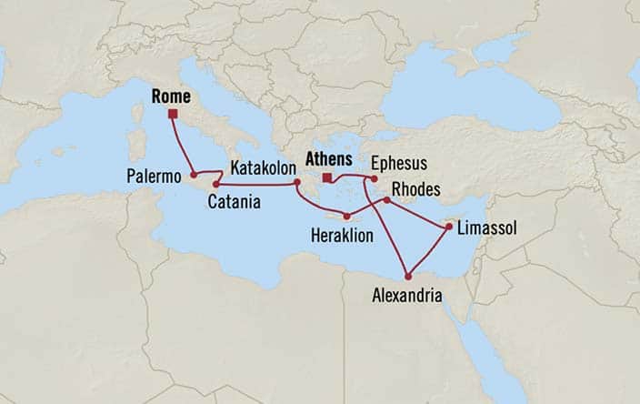 Itinerary Map for Oceania Cruises Allura Voyage ID ALU271126