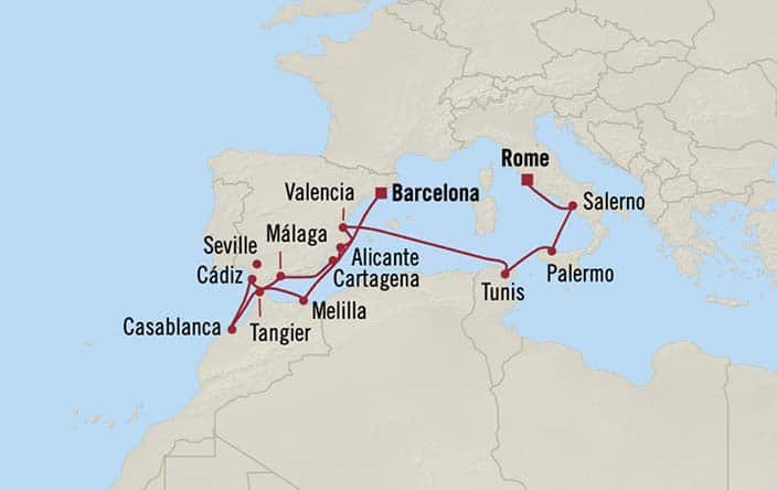 Itinerary Map for Oceania Cruises Allura Voyage ID ALU271220