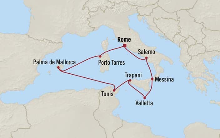 Itinerary Map for Oceania Cruises Allura Voyage ID ALU280131
