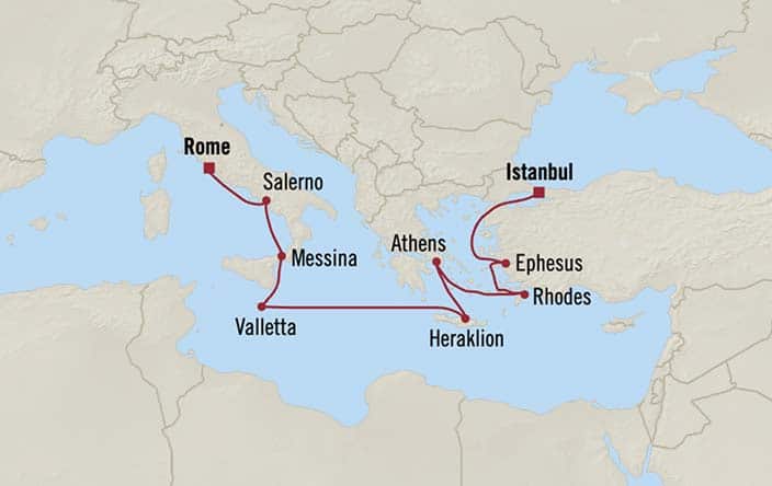 Itinerary Map for Oceania Cruises Allura Voyage ID ALU280209