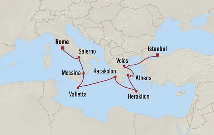 Itinerary Map for Oceania Cruises Allura Voyage ID ALU280219