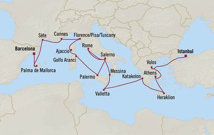 Itinerary Map for Oceania Cruises Allura Voyage ID ALU280219A