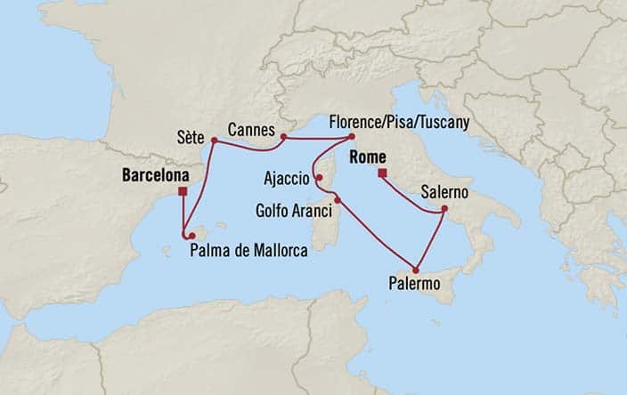 Itinerary Map for Oceania Cruises Allura Voyage ID ALU280228