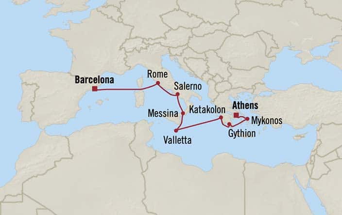 Itinerary Map for Oceania Cruises Allura Voyage ID ALU280308