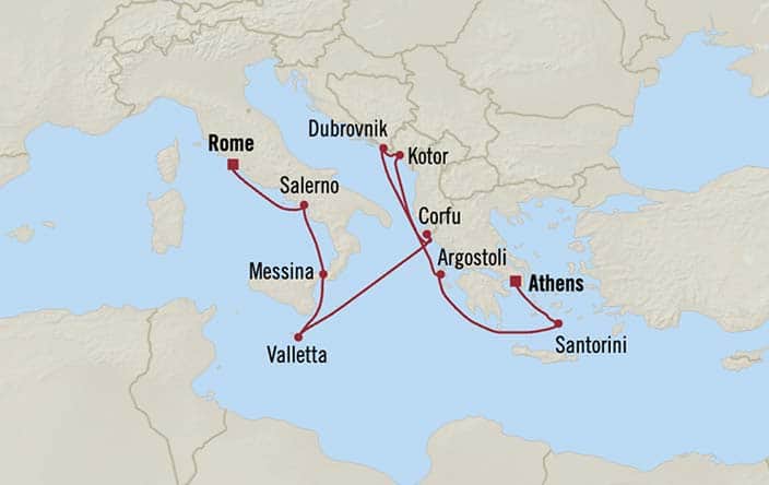 Itinerary Map for Oceania Cruises Allura Voyage ID ALU280318
