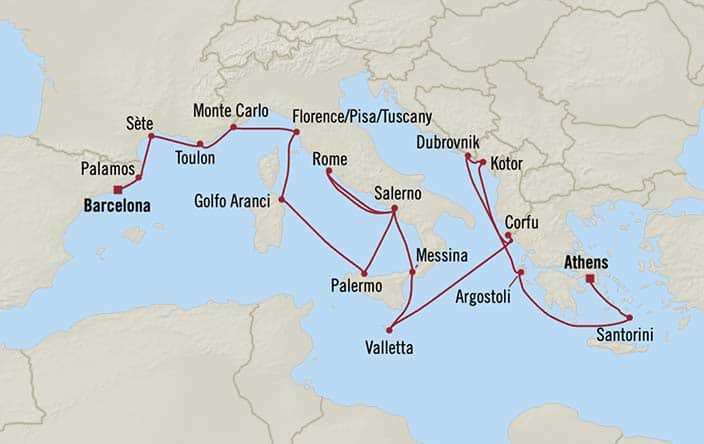 Itinerary Map for Oceania Cruises Allura Voyage ID ALU280318A