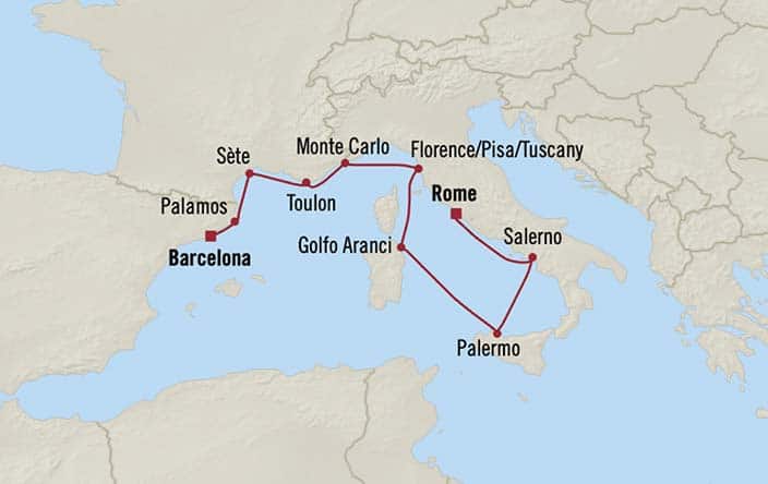 Itinerary Map for Oceania Cruises Allura Voyage ID ALU280327