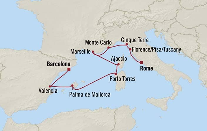 Itinerary Map for Oceania Cruises Allura Voyage ID ALU280405