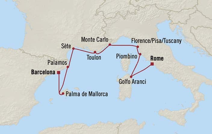 Itinerary Map for Oceania Cruises Allura Voyage ID ALU280415