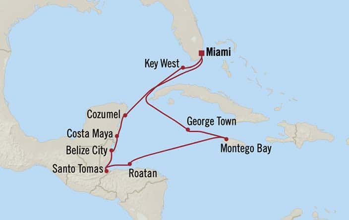 Itnerary Map for Oceania Cruises Allura Voyage ID ALU260104