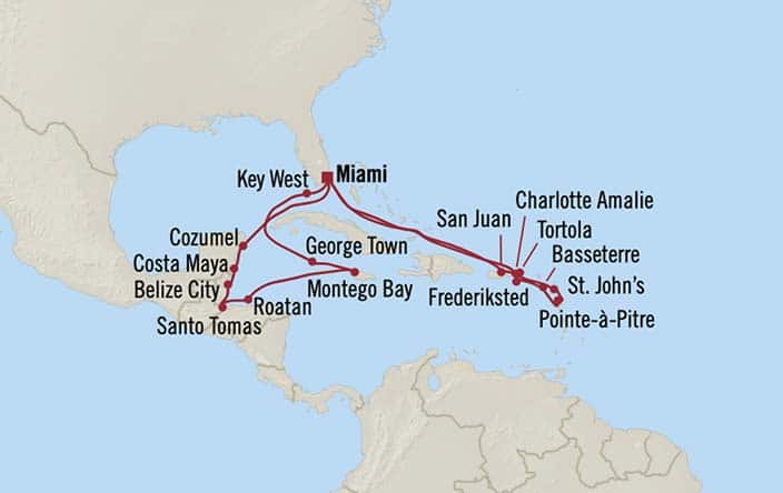Itnerary Map for Oceania Cruises Allura Voyage ID ALU260104A