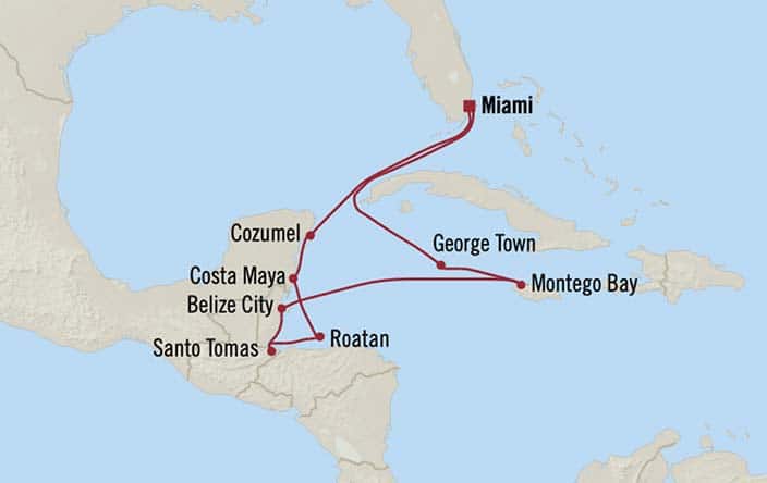 Itnerary Map for Oceania Cruises Allura Voyage ID ALU260128
