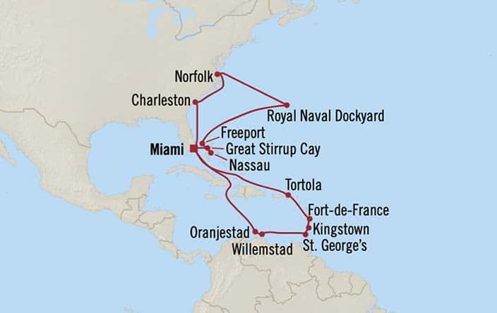 Itnerary Map for Oceania Cruises Allura Voyage ID ALU260309A